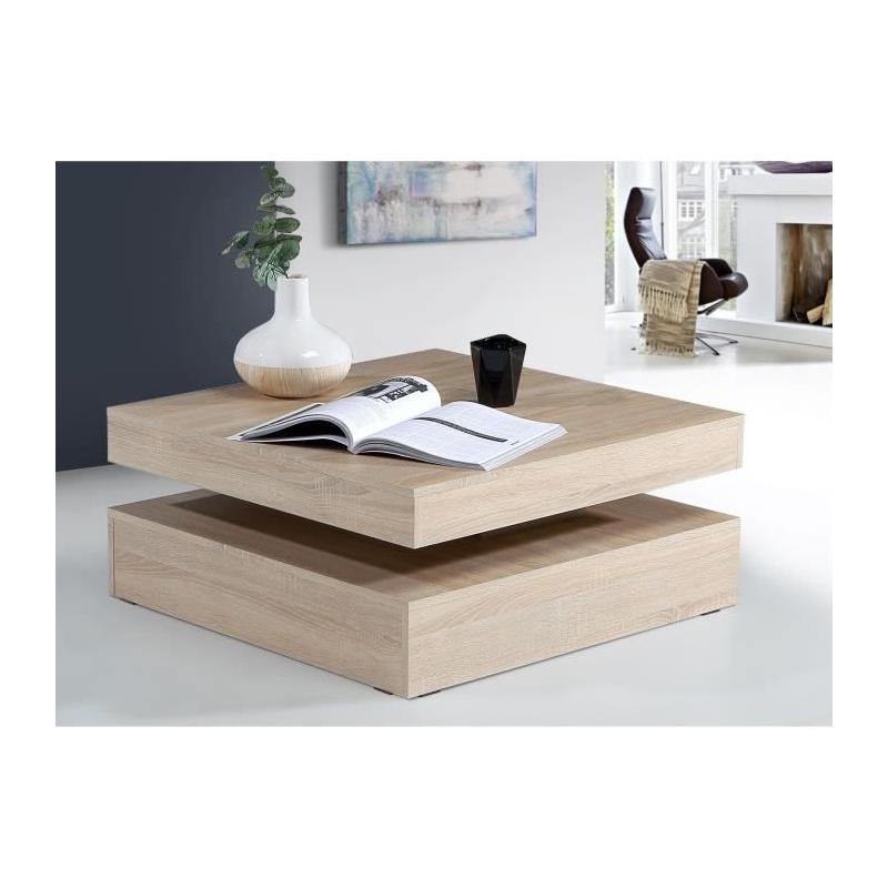 Table basse plateau rotatif - Un carré de chêne moderne