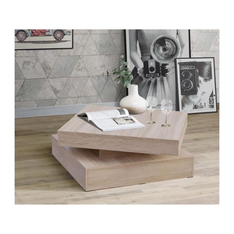 Table basse plateau rotatif - Un carré de chêne moderne