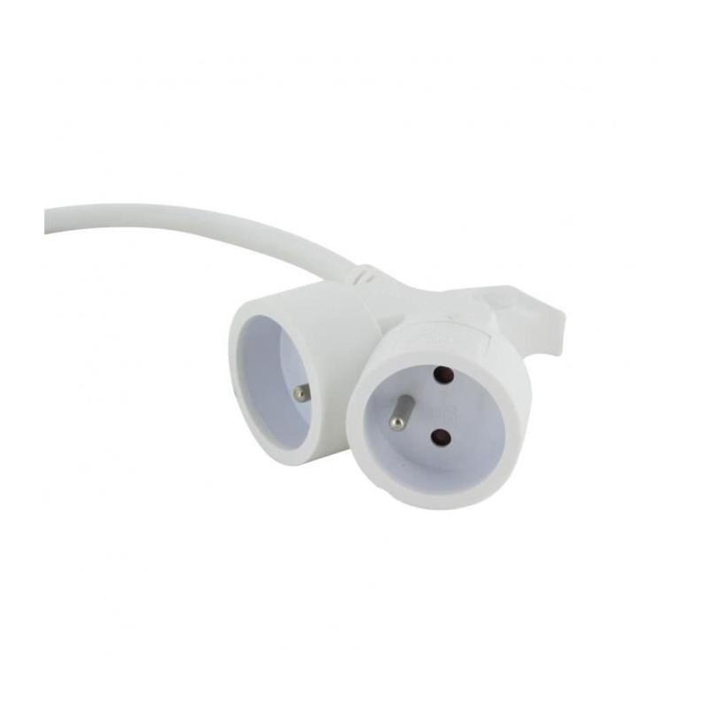 Prolongateur blanc 5m double tête Chacon HO5VVF 3g1,5