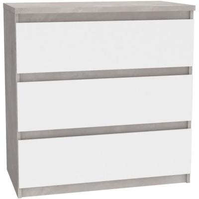 Commode CHELSEA 3 Tiroirs - Blanc/Béton Clair - L 77,2 x P 42 x H 79,9 cm