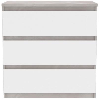 Commode CHELSEA 3 Tiroirs - Blanc/Béton Clair - L 77,2 x P 42 x H 79,9 cm