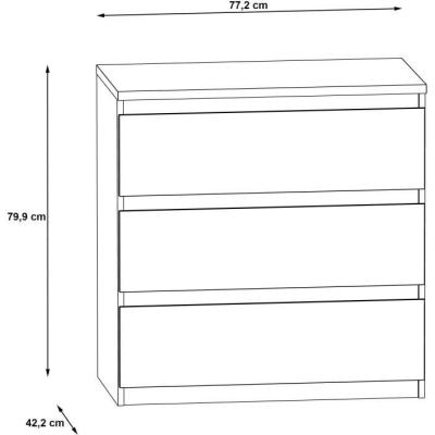 Commode CHELSEA 3 Tiroirs - Blanc/Béton Clair - L 77,2 x P 42 x H 79,9 cm