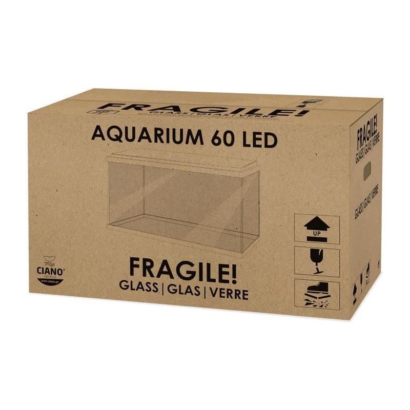 Aquarium 60L CIANO: Filtre, LED, Chauffage inclus - Blanc