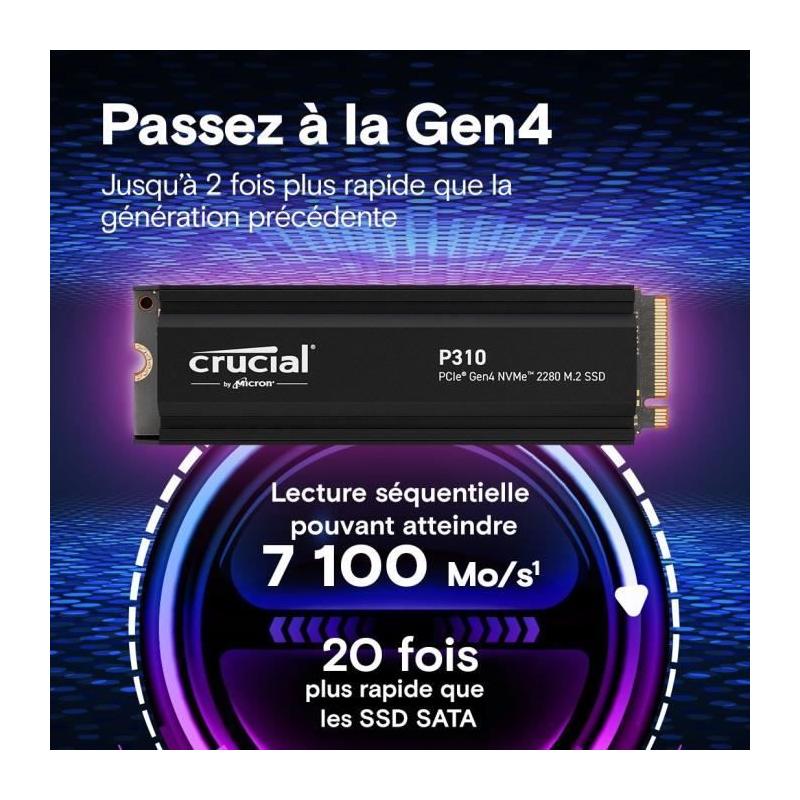 CRUCIAL P310 SSD Interne 2TB Gen4 NVMe M.2 - Rapide jusqu'à 7100 Mo/s