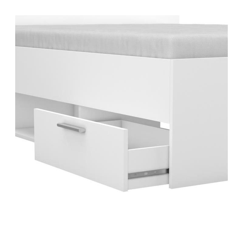Lit adulte MICHIGAN 140x190 cm avec rangements - Blanc