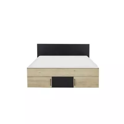 Lit adulte avec tiroirs de rangement - Châtaignier et noir - 140x190
