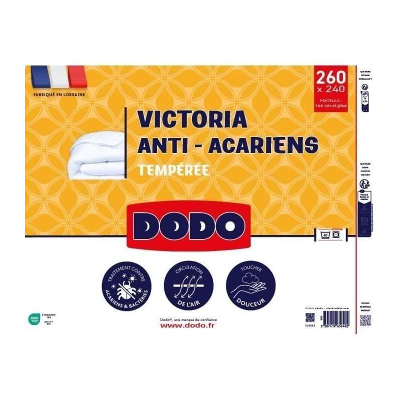 Couette tempérée anti-acariens 300g/m² Victoria 240x260 cm blanc