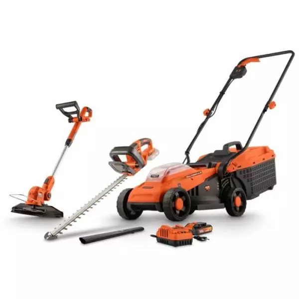 Pack Tondeuse BRUSHLESS 20V 33cm de coupe + coupe-bordures + taille-haies - DUAL POWER - POWDPGBOX25 - 1 batterie 20V 3Ah + char