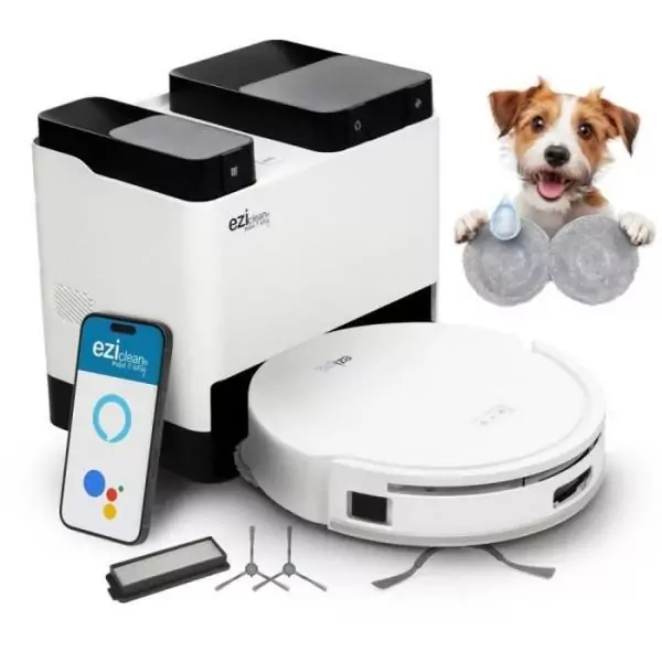 EZICLEAN All In One Z12 Ultra - Robot aspirateur laveur connecté avec base de vidage - 270 min - 14,4 V - 1,8 L - Blanc