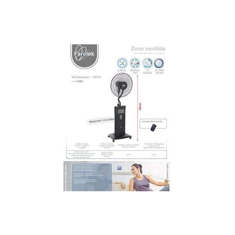 Ventilateur brumisateur sur pied Yellowstone Ø40cm 100W noir