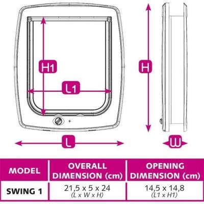 Chatière FERPLAST Swing 1 - Gris - Pour chat - 21,5 x 5 x 24 cm