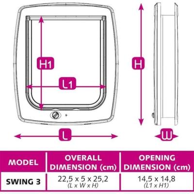 Chatière FERPLAST Swing 3 Gris - Pour Chat - 21,5 x 5 x 24 cm