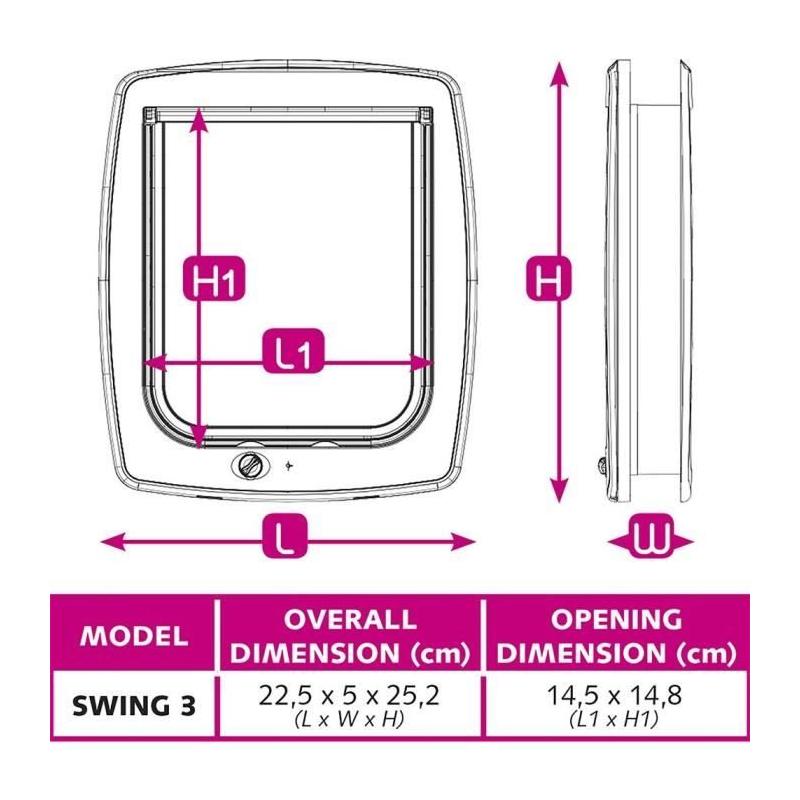 Chatière FERPLAST Swing 3 Gris - Pour Chat - 21,5 x 5 x 24 cm