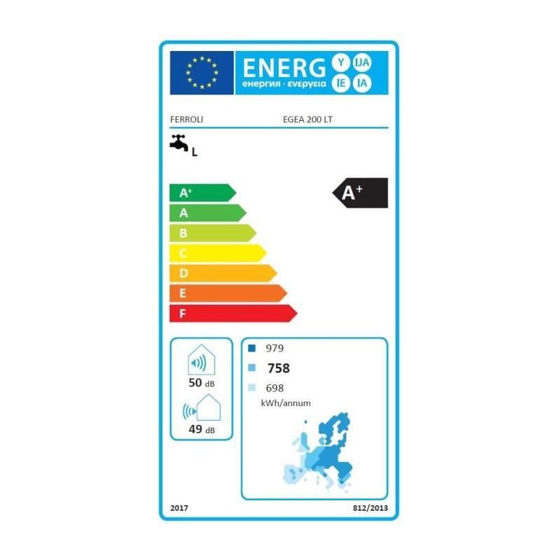 Chauffe-eau thermodynamique vertical 260L Ferroli EGEA - Anode Magnésium - Classe énergétique A+