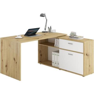 Bureau d'angle Diego - Chene/blanc brillant - L138 x H75 cm