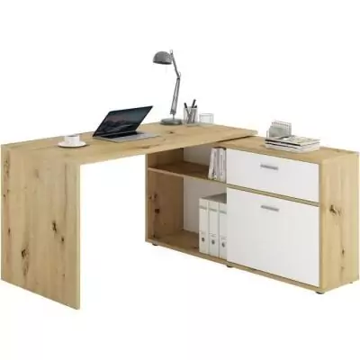 Bureau d'angle Diego - Chene/blanc brillant - L138 x H75 cm