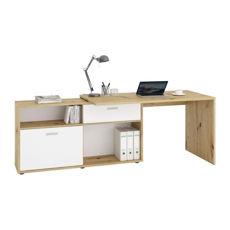 Bureau d'angle Diego - Chene/blanc brillant - L138 x H75 cm