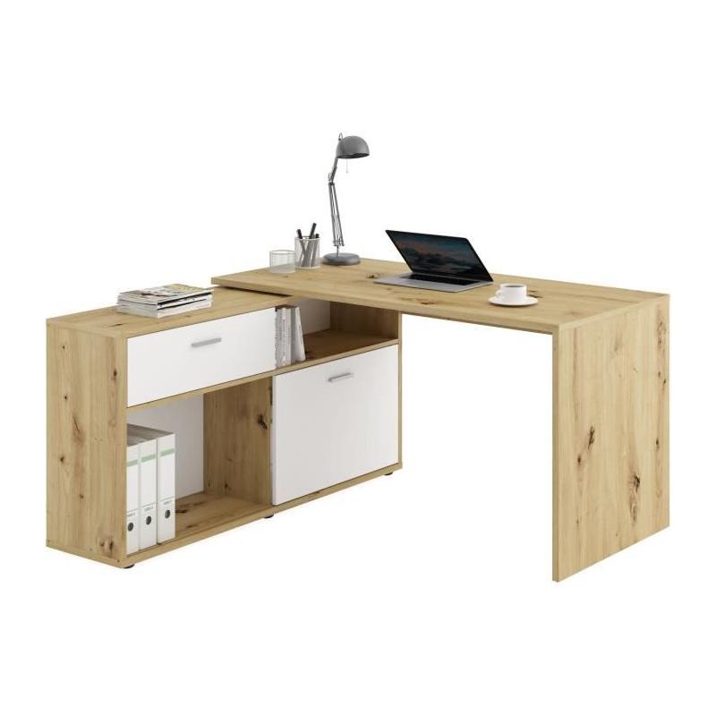 Bureau d'angle Diego - Chene/blanc brillant - L138 x H75 cm