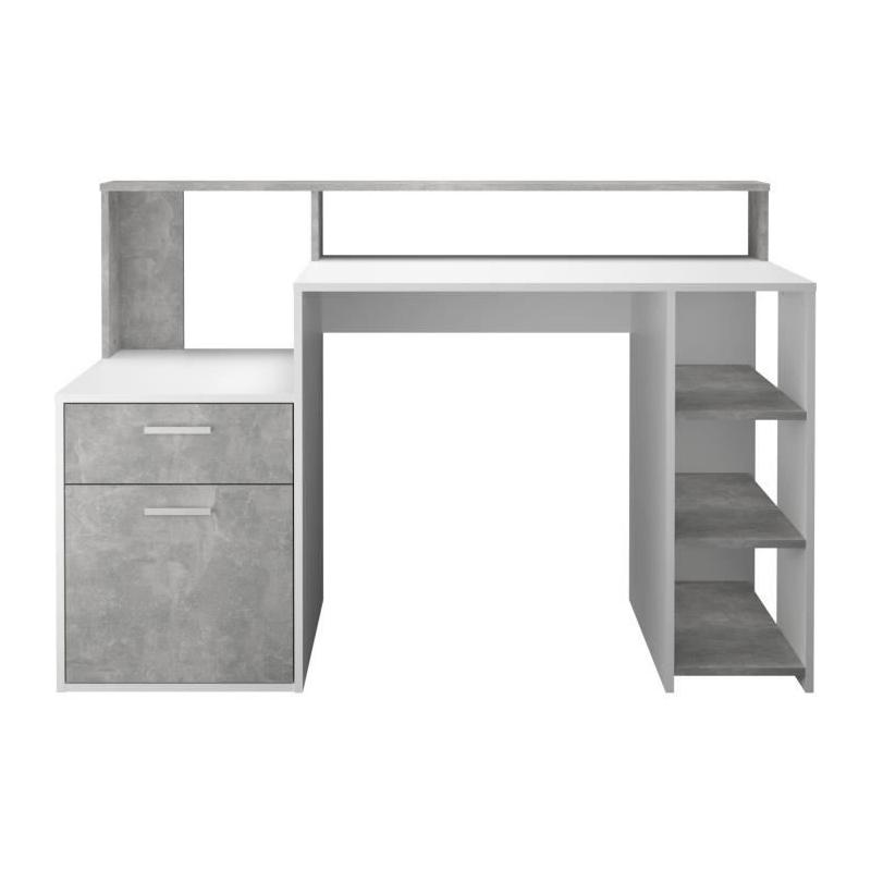 Bureau design avec rangements - Blanc/gris béton - L138,5 x H91,6 x P53,5 cm