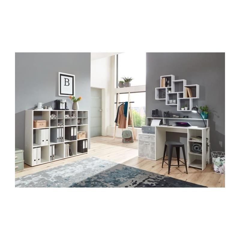Bureau design avec rangements - Blanc/gris béton - L138,5 x H91,6 x P53,5 cm