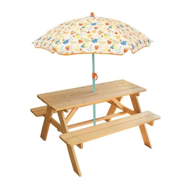 Table pique-nique enfant FUN HOUSE Fruity's avec parasol - Multicolore/Orange
