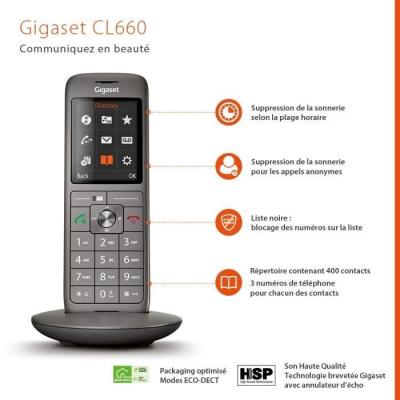 Téléphone Fixe sans fil - GIGASET CL 660 Duo Anthracite - Performant et élégant