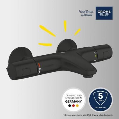 Mitigeur thermostatique bain/douche noir mat GROHE - Économie d'eau
