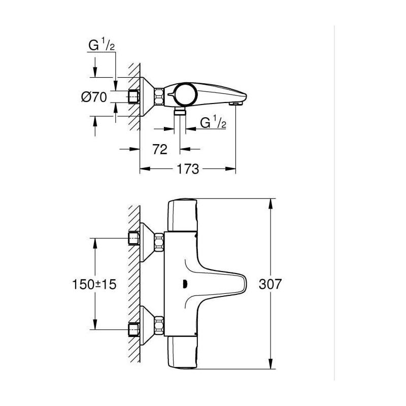 Mitigeur thermostatique bain/douche noir mat GROHE - Économie d'eau