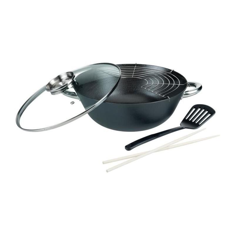 Ensemble Wok 5 pièces polyvalent GSW - Fonte d'acier 32cm