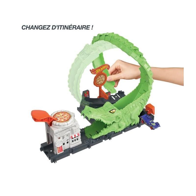 Course effrénée avec le circuit Voiture Hot Wheels - Attaque de l'Alligator!