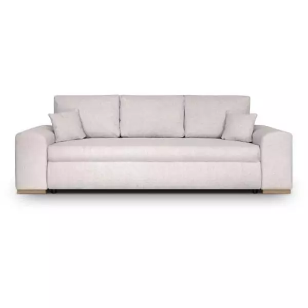 Canapé convertible avec coffre de rangement 3 places - INDIAN - Tissu beige et pieds bois - L250xH88xP98cm