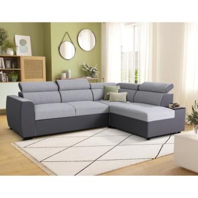 Canapé d'angle convertible réversible KELIO - Anthracite/Gris - 4/5 places