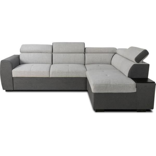 Canapé d'angle convertible réversible - 4/5 places - KELIO - Tissu Anthracite/Gris - 3 tétieres - 245 x 184 x 77/87 cm