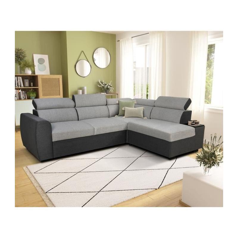 Canapé d'angle convertible réversible KELIO - 4/5 places - Anthracite/Gris