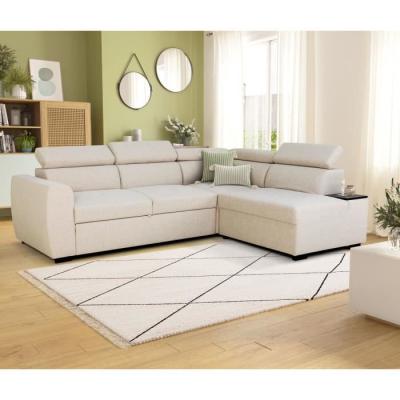 Canapé d'angle convertible réversible KELIO - Tissu Beige
