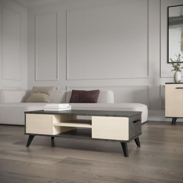 Ensemble salon - Banc TV, Table basse, Buffet bas - KENT - Chene de fil / Sidewalk - DEMEYERE