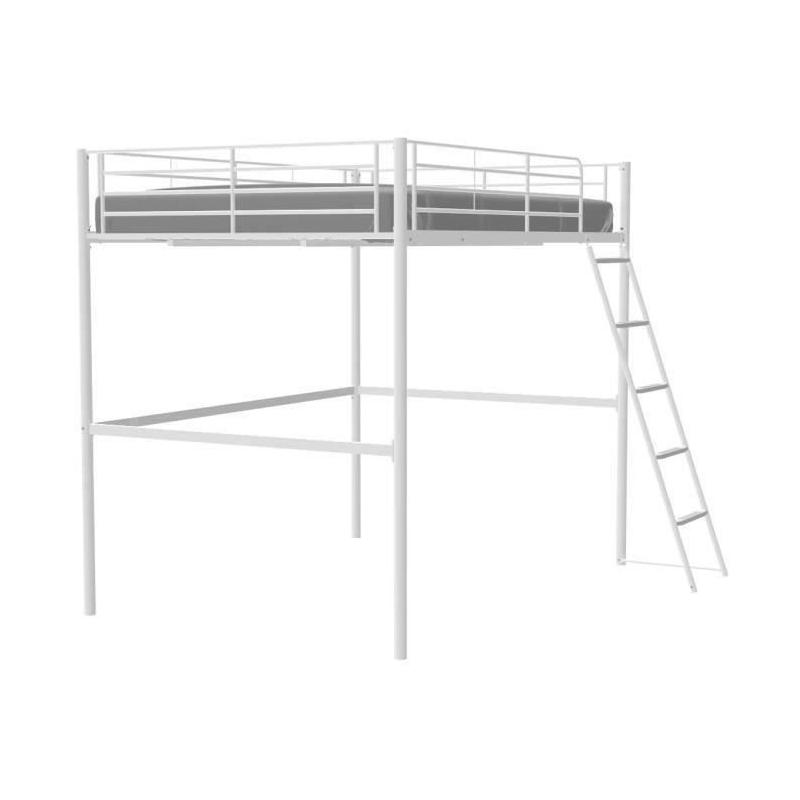 Lit mezzanine en métal ELIOT - Blanc 140x200 cm - Sommier inclus