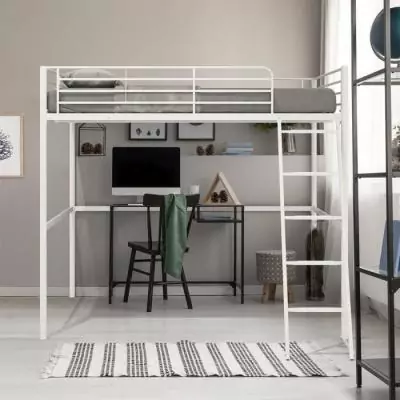 Lit mezzanine en métal ELIOT - Blanc 140x200 cm - Sommier inclus Lit mezzanine en métal ELIOT - Blanc 140x200 cm - Sommier inclus