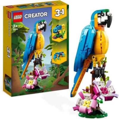LEGO Creator 3-en-1 31136 Le Perroquet Exotique : Figurines Animaux de la Jungle!