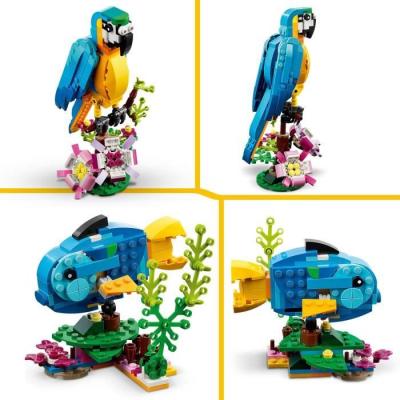 LEGO Creator 3-en-1 31136 Le Perroquet Exotique : Figurines Animaux de la Jungle!