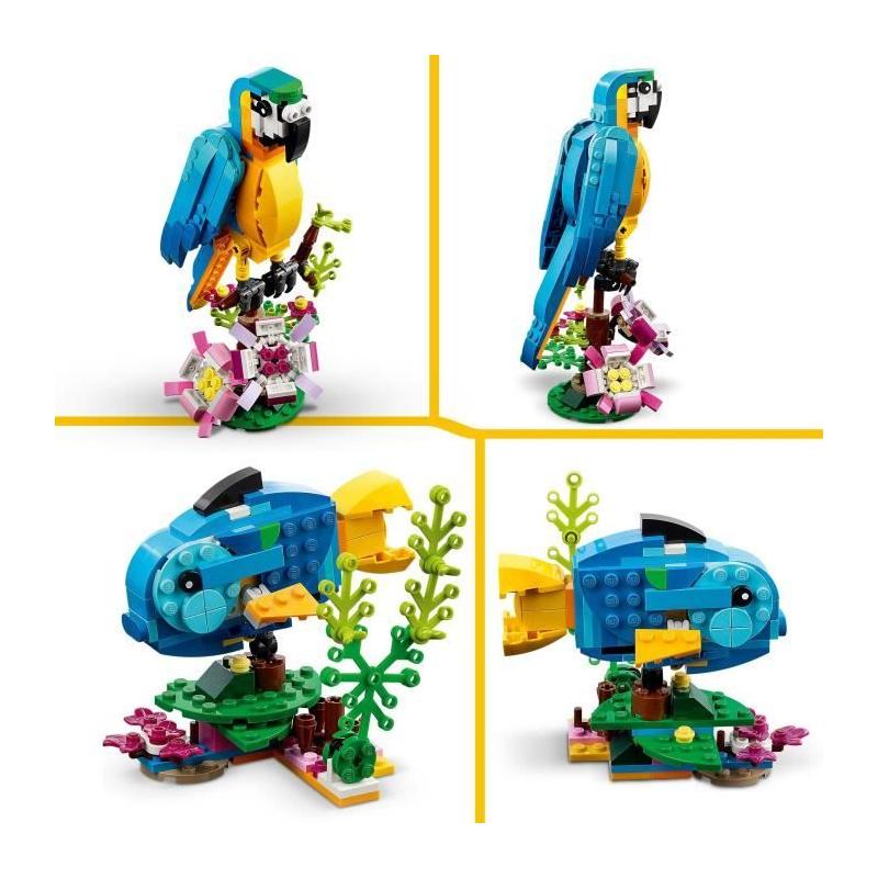 LEGO Creator 3-en-1 31136 Le Perroquet Exotique : Figurines Animaux de la Jungle!