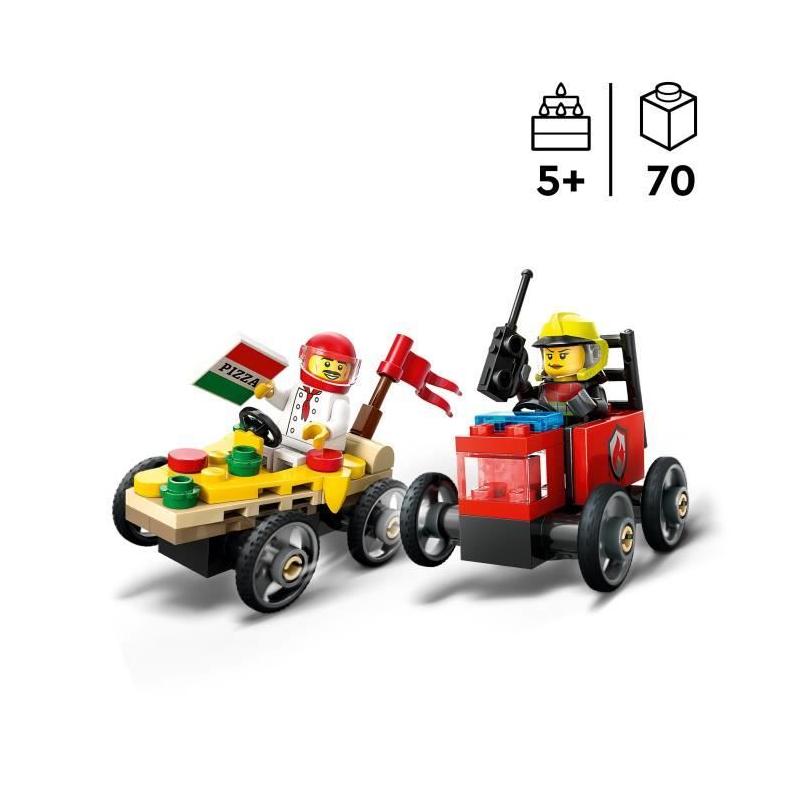Pack de bolides de course LEGO City : duel camion pizza vs camion pompiers