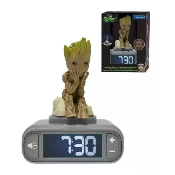 LEXIBOOK - Réveil digital avec veilleuse Groot des Gardiens de la Galaxie - Sons et mélodies, écran LCD
