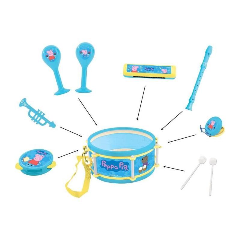 Ensemble musical Peppa Pig - 7 instruments - Rangement tambour