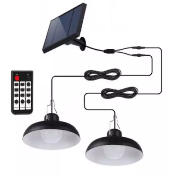 Double suspensions solaires - LUMISKY - WAREN - Ø18 cm - Abat-jour métal noir - LED blanc froid