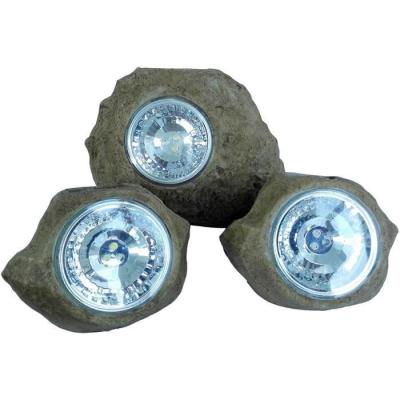Lot de 3 rochers solaires de jardin - LUMISKY - ROCKY BROWN