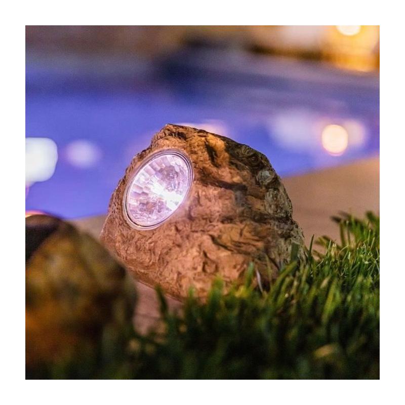 Lot de 3 rochers solaires de jardin - LUMISKY - ROCKY BROWN