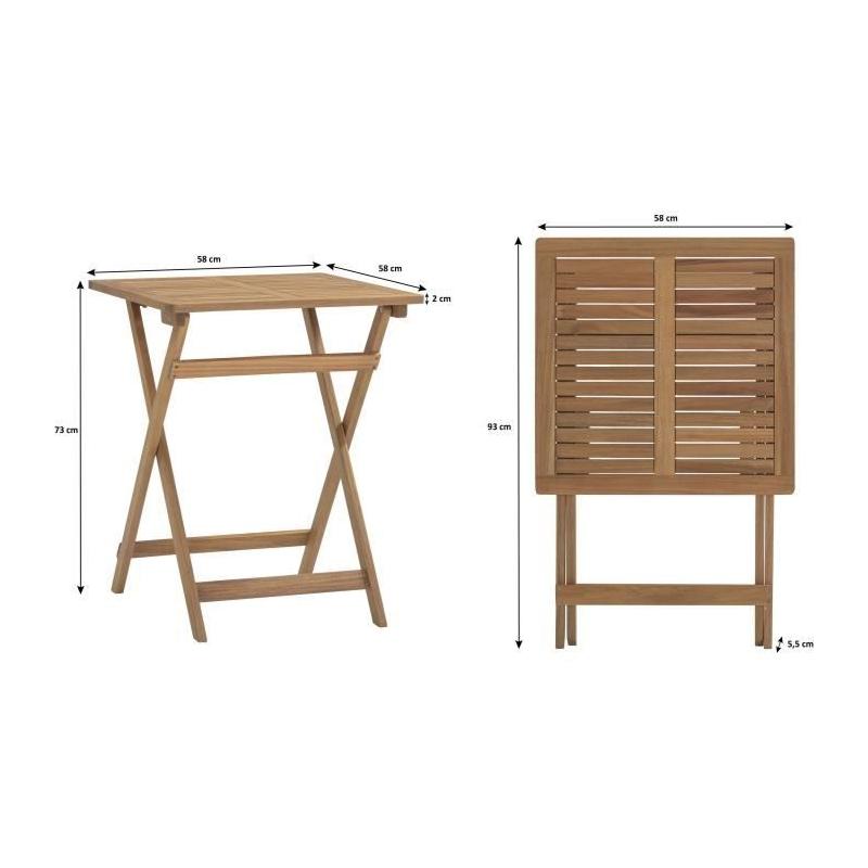 Ensemble bistrot pliable en bois d'acacia FSC - MAKENA