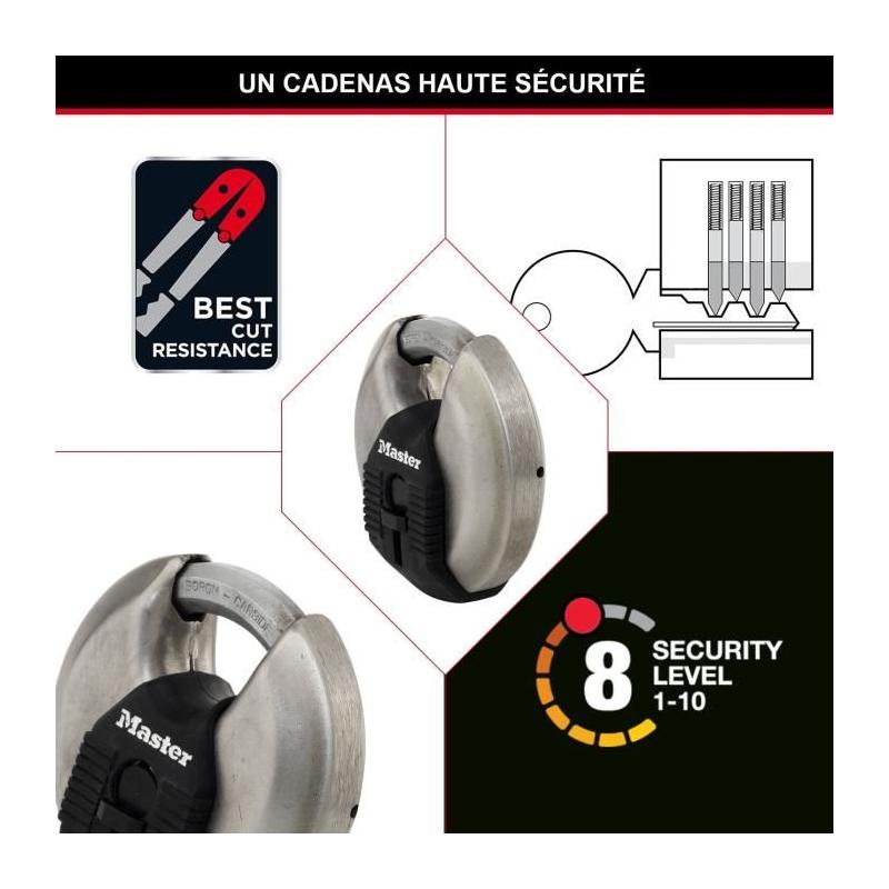 Lot de 2 cadenas à disque MASTER LOCK M40EURT en acier inoxydable - 70 mm
