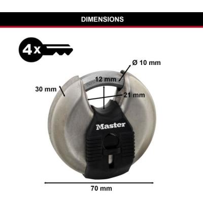 Lot de 2 cadenas à disque MASTER LOCK M40EURT en acier inoxydable - 70 mm